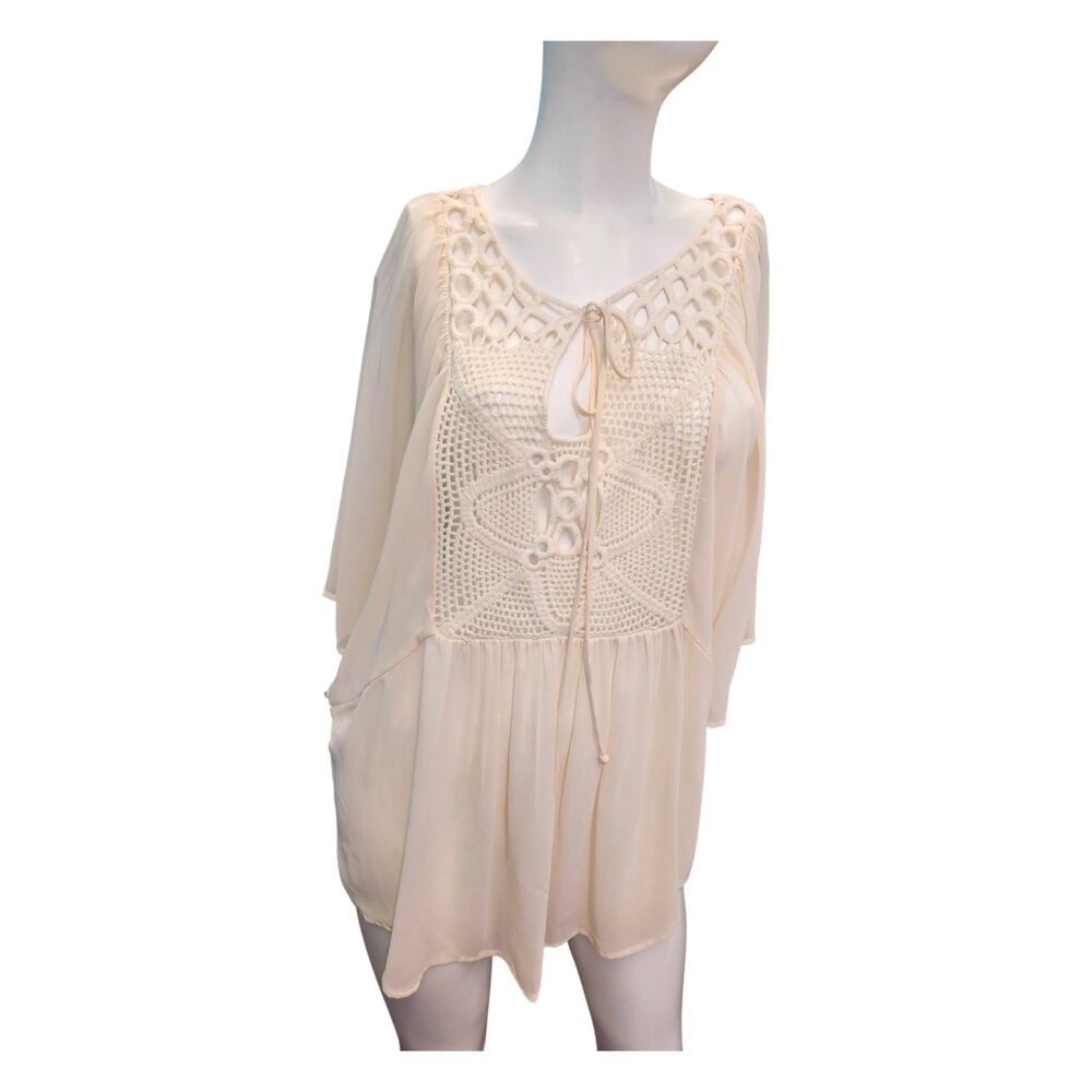 Cream Crochet Boho Blouse Womens Size 2X Plus Size - Picture 2 of 7